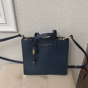 Marc Jacobs Dark Blue Crossbody Bag with Gold Accents